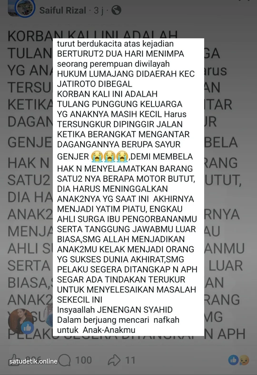 Tragis! Warga Sukosari Tewas Dibegal di Jalur Lumajang–Jember, Desakan Pengamanan Menguat