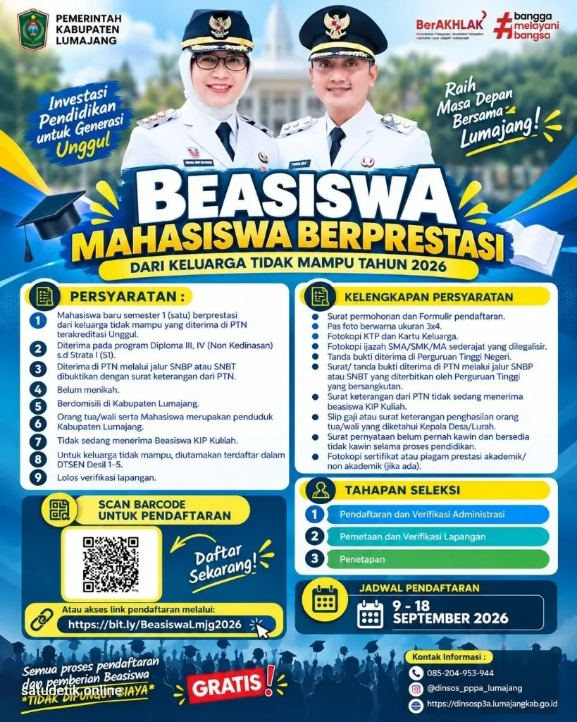 Pemkab Lumajang Buka Beasiswa Bagi Mahasiswa Berprestasi Dari Keluarga Tidak Mampu, Cek Syaratnya